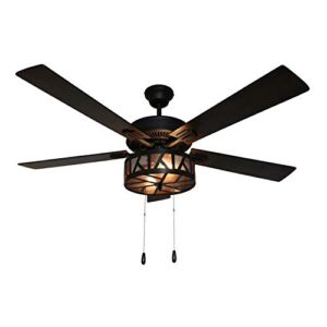 River of Goods LED Modern Ceiling Fan – 52″ L X 52″ W – Metal Caged Ceiling Fan – Farmhouse Ceiling Fan with Lights