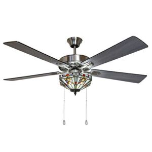 River of Goods Mission Tiffany-Style – LED Ceiling Fan – 52″ L x 52″ W – Stained Glass Ceiling Fan with Lights