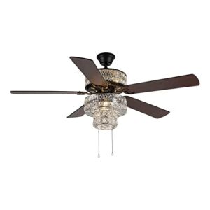 River of Goods Double-Lit LED Ceiling Fan with Crystal Chandelier – 52″ L x 52″ W – Mahogany / Antique Black Fan Blades