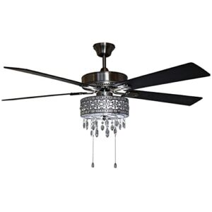 River of Goods LED Ceiling Fan with Crystal Chandelier – 52″ L x 52″ W – Glam Ceiling Fan with Lights