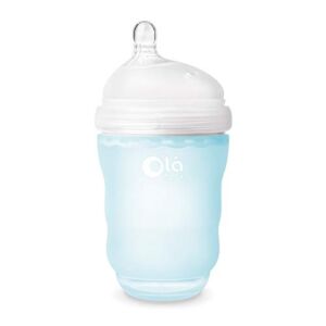 Olababy Gentle Silicone Baby Bottle, Anti-Colic, BPA Free, Easy to Clean and Wide Neck Baby Bottles Best for Breast Feeding Babies (8 Ounce, Sky)