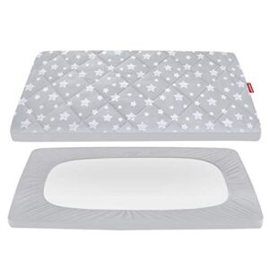 Pack and Play Sheet Quilted, Breathable Thick Playpen Sheets, Lovely Print Mattress Cover 39″×27″×5″ Fits Graco Portable Mini Cribs, Suitable for Play Yards and Foldable Mattress Pack and Play Pad