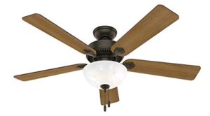 Hunter Swanson Indoor Ceiling Fan with LED Lights and Pull Chain Control, 52″, New Bronze