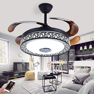 42 inch Ceiling Fan Light with Bluetooth Speaker and Remote Control, Modern 3-color Dimming Chandelier Mute Ceiling Fans with Lights for Bedroom Dining/Living Room (42inch-Black)