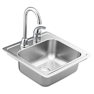 Moen KGS2045622BQ 15-inch 20 Gauge Single Bowl Drop-in Stainless Steel Bar Sink