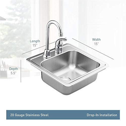 Moen KGS2045622BQ 15-inch 20 Gauge Single Bowl Drop-in Stainless Steel Bar Sink | The Storepaperoomates Retail Market - Fast Affordable Shopping