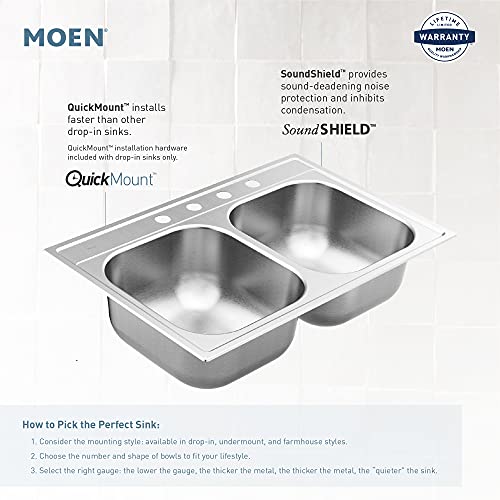 Moen KGS2045622BQ 15-inch 20 Gauge Single Bowl Drop-in Stainless Steel Bar Sink | The Storepaperoomates Retail Market - Fast Affordable Shopping