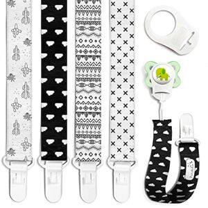 Putska 4 Pack Baby Pacifier Clip Girl & boy – Unisex Pacifier Clips for Boys & Boys. The Pacifier Holder teether Comes with MAM Attachment. 4 Plastic Teething Pacifier Clips Baby Girl and boy