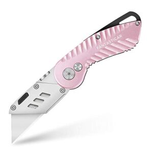 FantastiCAR Folding Utility Knife Gift Box Cutter Lightweight Plume Type Body with 5-Piece Extra Blades (Pink)