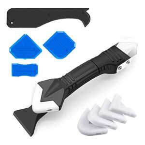 Caulking Tools,3 in 1 Silicone Caulking Tool (stainless steelhead）Sealant Finishing Tool Grout Scraper,Reuse and Replace 5 Silicone Pads，Caulk Removal for Kitchen Bathroom Sink Joint (Blue)
