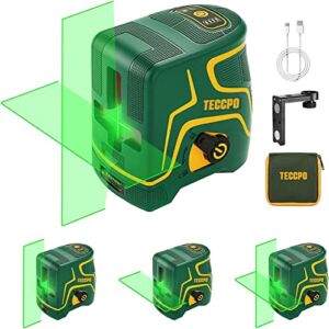 Laser Level Self Leveling – TECCPO 150ft Cross Line Laser Green with USB Charge, 3 Modules with 2 Laser Heads, Outdoor Pulse Mode, Magnetic Support, 360°Rotating, IP54 – TDLS09P