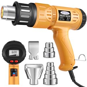 Heat Gun Mowis 1800W Hot Air Gun with Digital LCD Display 212°F – 1112°F Variable Temperature, Memory Settings, Four Nozzles, for Shrinking PVC Paint Remover Stripping Paint Home Improvement