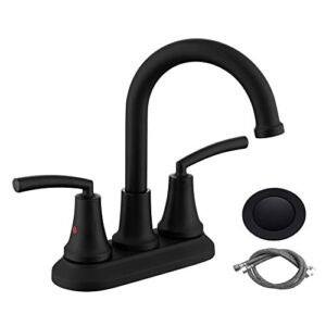 RKF Swivel Spout Two-Handle Centerset Bathroom Faucet Lavatory Faucet with pop-up Drain with Overflow and CUPC Water Lines,Matte Black,BF023-MB