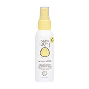 Sun Bum Baby Bum SPF 50 Sunscreen Spray | Mineral UVA/UVB Face and Body Protection for Sensitive Skin | Fragrance Free | Travel Size | 3 FL OZ