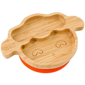 Bamboo Baby Plate with Suction – Kids and Toddler Suction Cup Plate for Babies, Non-toxic All-Natural Bamboo Baby Food Plate Stays Cool to the Touch for Baby-Led Weaning (Lamb – Orange)