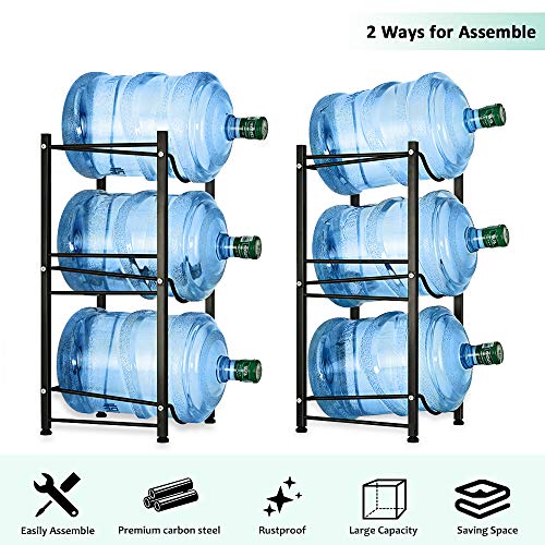 Water Cooler Jug Rack 5 Gallon Water Bottle Holder Storage Shelf 3 Tier Heavy Duty Stackable Water Cabinet Dispenser Organizer for Home Office, Black | The Storepaperoomates Retail Market - Fast Affordable Shopping