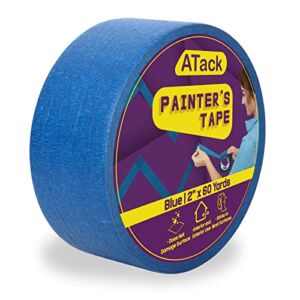 ATack Professional Blue Painter’s Tape, 2″ x 60 Yards (Single Roll), Sharp Edge Line Technology – Produces Sharp Lines and Residue-Free Artisan Grade Clean Release Wall Trim Tape