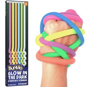 BUNMO Glow in The Dark Stretchy Strings 6pk | Calming Sensory Toy | Perfect Fidget Toy for Anxiety & Stress | Addictive & Fun | Focus & Stimulation | Stocking Stuffers for Kids