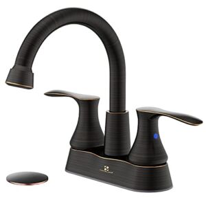 HOMELODY Centerset Bathroom Faucet 4 Inch, 2-Handle Bathroom Sink Faucet,Lavatory Faucet with Drain Assembly,High Arc Swivel Spout Vessel Faucet with 2 or 3 Holes,Oil Rubbed Bronze