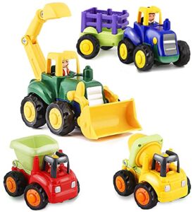HISTOYE Toddler Toy Car Trucks for 1 2 3+Year Old Boys,Friction Powered Cars for Toddlers Construction Toys Set of 4, Dump Truck Toy,Tractor,Bulldozer,Cement Mixer Truck,Preschool Gifts for Boys Girls
