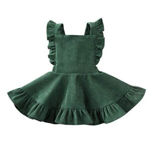 Karuedoo Baby Girls Velvet Suspender Skirt Infant Toddler Ruffled Casual Strap Sundress Summer Outfit Clothes (12-24M, Green 2(Velvet))