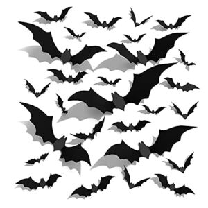 156 Pcs Halloween Bats Decoration 3D Bats Wall Decor, 4 Sizes Realistic PVC Scary Bats Decals Halloween Wall Decor Window Door Bathroom Indoor Outdoor Waterproof DIY Party Supplies
