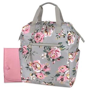 Wide Open Frame Diaper Bag Backpack and Nappy Travel Bag Tote with Changing Pad, Stroller Straps (Floral Frenzy)