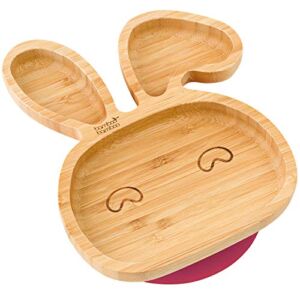Bamboo Baby Plate with Suction – Kids and Toddler Suction Cup Plate for Babies, Non-toxic All-Natural Bamboo Baby Food Plate Stays Cool to the Touch for Baby-Led Weaning (Bunny-Cherry)