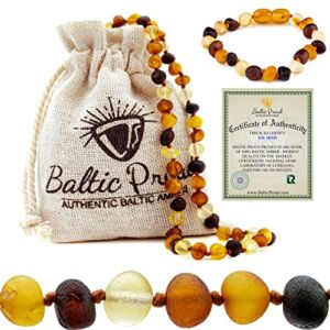 Raw Baltic Amber Necklace and Bracelet Gift Set (Unisex Multi Raw 12.5 Inches/5.5 Inches) – Certified Premium Quality Raw Baltic Sea Amber