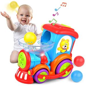 Kidpal Baby Toy, Ball Popping Educational Toddler Train Toys for 1.5 2 3 Year Old Boys& Girls, Light, Music, Chase, Ball Popper, Bump Ball Baby Car Toy for 18M 24M+ Infant Train Activity Center
