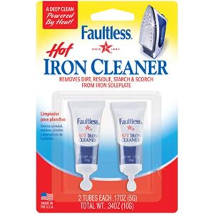 FAULTLESS Hot Iron Cleaner, Non-Toxic Steam Iron Cleaner, Removes Melted Fabrics, Glue, Hard Water, Lime Deposits & Starch – 2 X 0.17 oz Tubes Blister Packs
