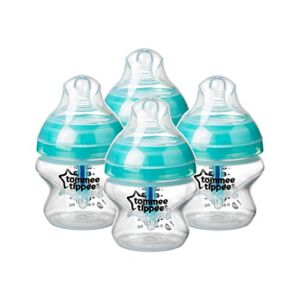 Tommee Tippee Anti-Colic Baby Bottles, Slow Flow Breast-Like Nipple and Unique Anti-Colic Venting System, 5oz, 4 Count, Clear