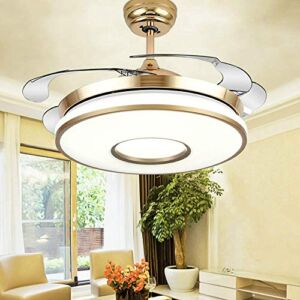 Southerns Lighting 42″ Invisible Ceiling Fans with Light Retractable Blade Modern Folding Fan Chandelier Remote Control 3 Lights Color for Bedroom Indoor LED Ceiling Light with Fans (42 Inch, Gold-03)