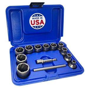 ROCKETSOCKET | 13 Piece Impact Grade Extraction Socket Set | Made in USA | ⅜” Drive | Remove stripped, frozen, rounded-off Bolts, Nuts & Screws
