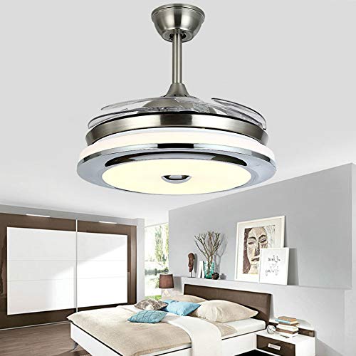 Southerns Lighting 36 Inch Modern Invisible Ceiling Fans with Light Retractable Blade Modern Reversible Ceiling Fan Chandelier Remote Control Fan Lights for Living Room Bedroom Fan (Silver-03) | The Storepaperoomates Retail Market - Fast Affordable Shopping