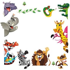 DEKOSH Kids Peel & Stick Animal Wall Stickers | Fantasy Jungle Theme Baby Nursery Wall Decals for Playroom | Decorative Kids Wall Decals Contain Colorful Giraffe, Lion & Tiger Stickers