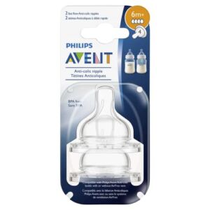 Philips Avent Anti-Colic Fast Flow Nipple for Avent Anti-Colic Baby Bottles, 6 Months+ (Pack of 2)