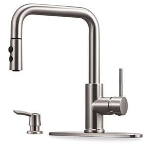 Kitchen Faucet with Pull Down Sprayer and Soap Dispenser Kitchen Sink Faucet with Soap Dispenser Stainless Steel Brushed Nickel Low Pull Out Faucets for Kitchen Sink Soap Dispenser