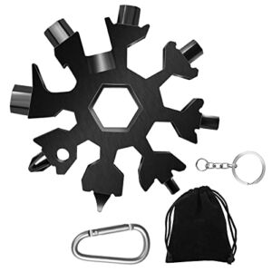 Snowflake Multi Tool, 1PCS 18 in 1 Snowflake Tool Stainless Steel Snowflake Handy Tool with Storage Bag (Black)