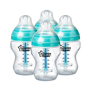 Tommee Tippee Anti-Colic Baby Bottles, Slow Flow Breast-Like Nipple and Unique Anti-Colic Venting System, 9oz, 4 Count, Clear