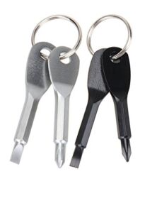 2 Set(4PCS) Portable Multifunction Key Chain Screwdriver Mini Key Shape Travel Kits Outdoor EDC Screwdriver Tool with Key Ring(Color: Black Silver)