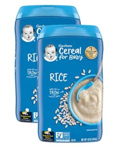 Gerber Cereal for Baby 1st Foods Rice Cereal, Made with Essential Nutrients for Supported Sitters, Non-GMO Project Verified, 16-Ounce Canister (Pack of 2)