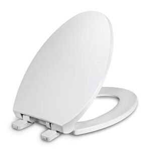 Toilet Seat Elongated with Cover Soft Close, Easy to Install, Plastic, White, Suitable to Elongated or Oval Toilets