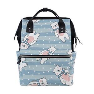 ColourLife Diaper Bag Backpack Cute Polar Bear and White Dots Tote Bag Daypack Multi-Functional Nappy Bags