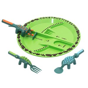 Constructive Eating Made in USA Dinosaur Combo with Utensil Set and Plate for Toddlers, Infants, Babies and Kids – Made With Materials Tested for Safety, Green