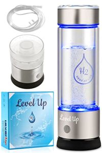 Level Up Way – Hydrogen Water Bottle Generator – New Technology Glass Water Ionizer – SPE Ionic Membrane – High Borosilicate Glass 13 Ounce (Crystal Silver)