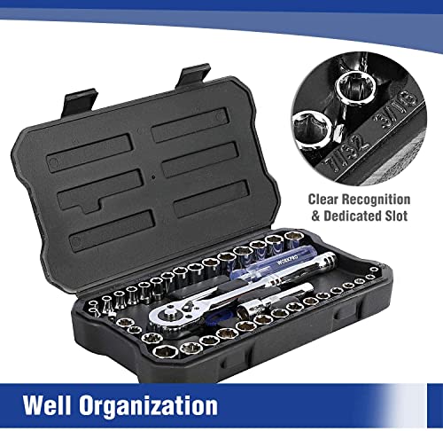 WORKPRO 39-Piece Drive Socket Wrench Set, 1/4-Inch & 3/8-Inch Small Sockets Set, 3/8″ Ratchets, Extensions, Spinner Handle & Adapter, Mechanics Tool Set with Tool Box, for Repairing, Metric and SAE | The Storepaperoomates Retail Market - Fast Affordable Shopping