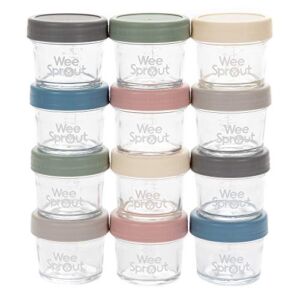 WeeSprout Glass Baby Food Storage Jars – 12 Set, 4 oz Baby Food Jars with Lids, Freezer Storage, Reusable Small Glass Baby Food Containers, Microwave & Dishwasher Friendly, for Infants & Babies