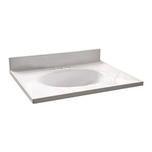 Design House 586180 Cultured Marble 25-inch Vanity Top with Integrated Oval Bowl, Reinforced Packaging, Solid White