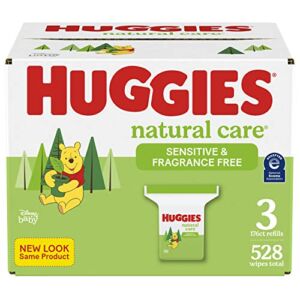 Sensitive Baby Wipes, Huggies Natural Care Baby Diaper Wipes, Unscented, Hypoallergenic, 99% Purified Water, 3 Refill Packs, 176 Count (Pack of 3) (528 Wipes Total)